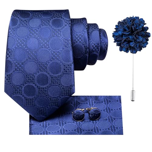 Image of Hi-Tie Men's Tie Lapel Pin Set Pocket Square Cufflinks Formal Woven Silk Tie Sets Wedding Party