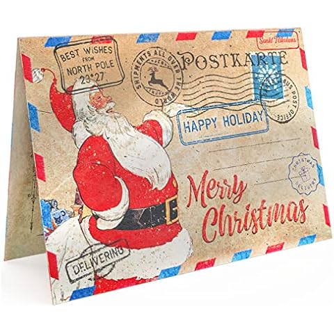 Weidebach® SANTA CLAUS 44 Christmas Cards Set Vintage A5 Format Christmas Cards Folding Cards for Christmas with Original Santa Claus Motif Cover