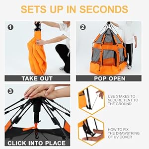 Baby pop up playpen with canopy pop up baby pop up tent with safety lock portable toddler play yard with travel bag 6 ground stakes 6 sand stakes  urban country home decor