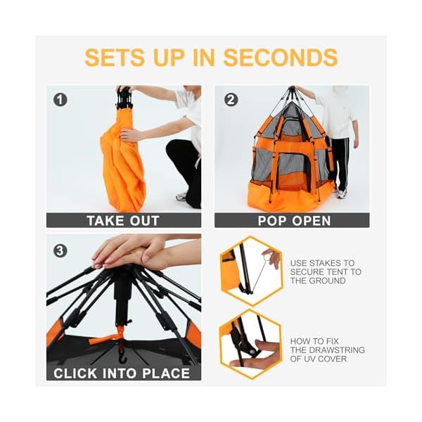 Baby pop up playpen with canopy pop up baby pop up tent with safety lock portable toddler play yard with travel bag 6 ground stakes 6 sand stakes  urban country home decor