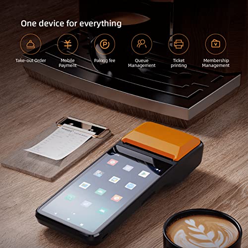 Image of POS Receipt Printer, Handheld 3G PDA Terminal for Android 8.1 1D 2D Barcode Scanner, Support 3G BT WCDMA, with 5in Touchscreen, 58mm Width Thermal Label Printing for Supermarket Small Business
