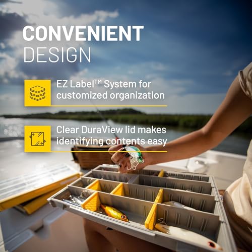 Image of Plano EDGE 3700 Premium Tackle Utility Box, Gray and Yellow, Stackable Organizers, Waterproof, Rust-Resistant Bait and Tackle Storage