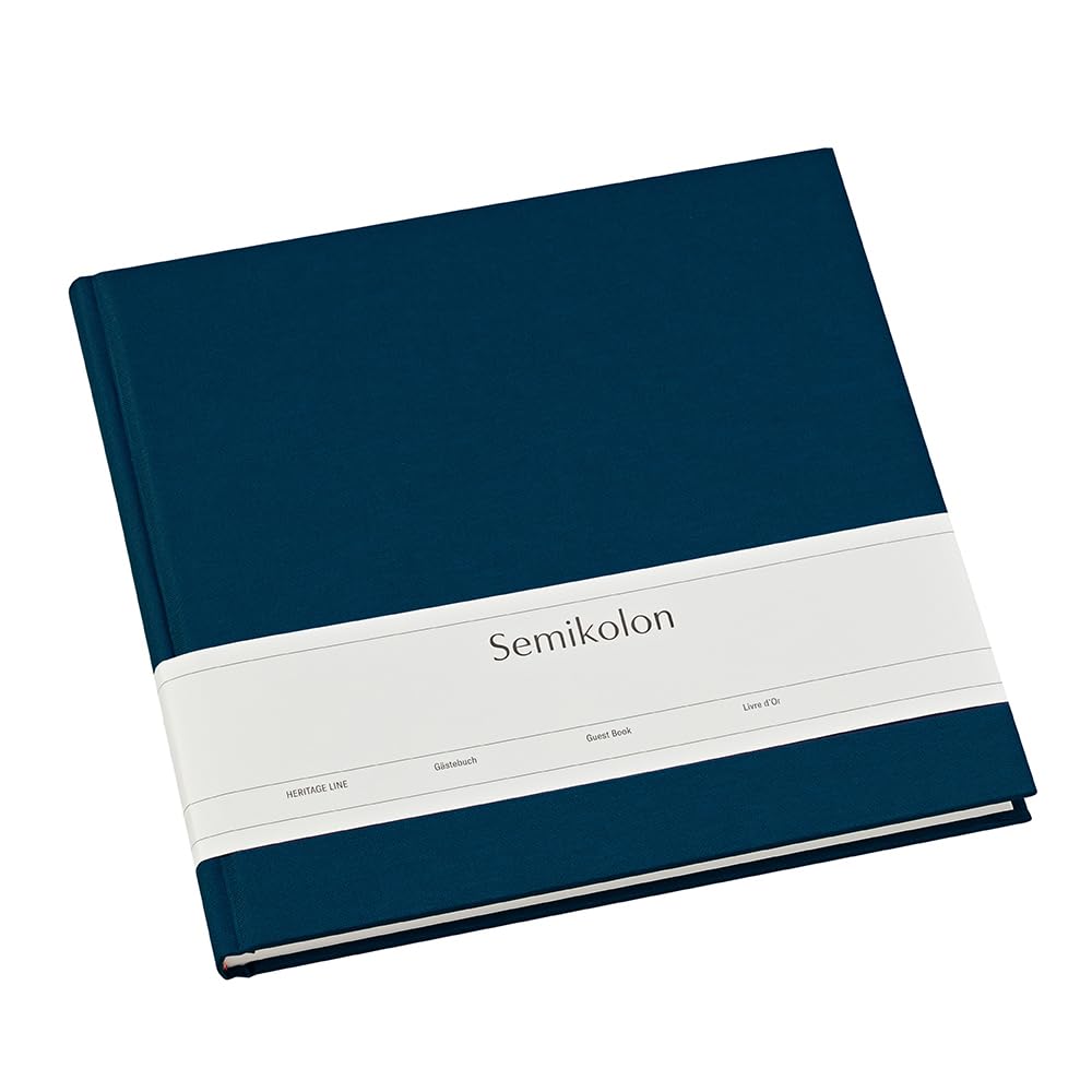 Semikolon 353519 Livre d'or - 25 x 23 cm - avec 180 pages vierges à personnaliser, marque-page - bleu marine foncé