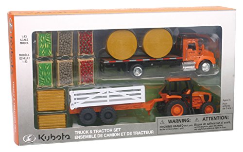 Newray Kubota Farm Playset With M5 Tractor Truck Trailer Bales And Crates 1/43 Scale Model Vehicles #TOP1