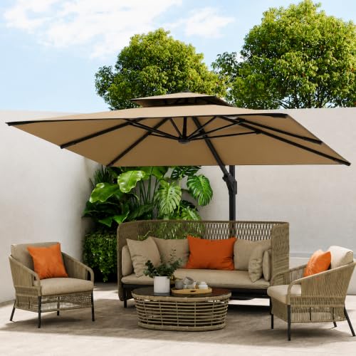 Image of Invezo Outdoor Garden Patio Umbrella (360 degree rotating feature with Base) 8.2 x 8.2 sq ft Terrace /Balcony /Lawn Heavy Duty Shed (White)