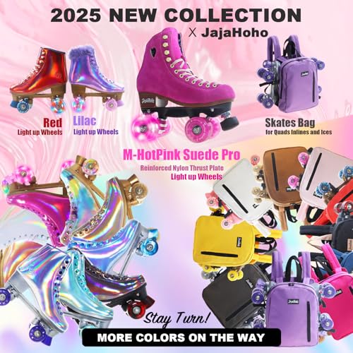 Image of JajaHoho Roller Skates for Women, Holographic High Top PU Leather Rollerskates, Shiny Double-Row Four Wheels Quad Skates for Girls and Age 8-50 Indoor (Pink Rose Gold)