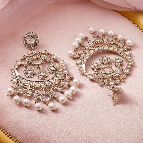 Image of Rubans Chandbali Earrings Gold Plated Kundan Jewellery Gift for Women & Girls