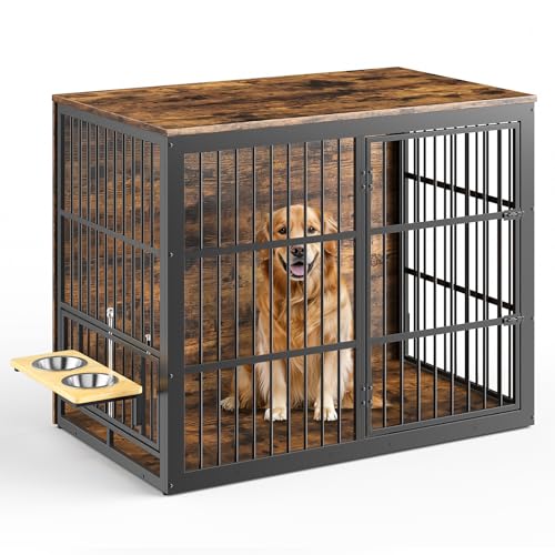 48'' XXL Dog Crate Furniture with Rotating Feeder, Large Wooden C...