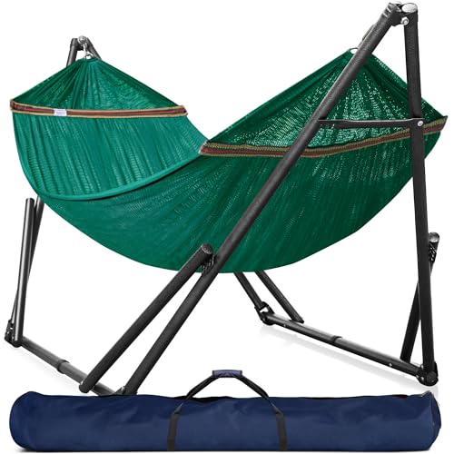 Tranquillo Universal Double Hammock with Stand Included for 2 Persons/Foldable Hammock Stand 600 lbs Capacity Portable Case - Inhouse, Outdoor, Camping, Peacock by Tranquillo - Used condition - CA$85.31