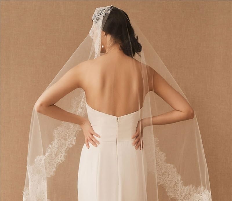 Velos de novia de encaje blanco nupcial con caída catedral de 400cm 3