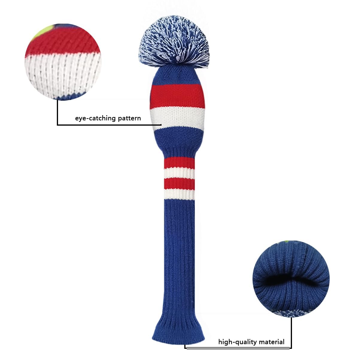 Golfschlägerhülle, doppelt gestrickt, weich und waschbar, passend für alle Marken, Unisex (Breite Schwarz-Weiß-Rot-Streifen)