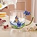 COAWG Glass Mug Set 2-Pack, 11oz Lead-Free Handmade Enamel Butterfly and Blue Rose Flower Tea Cups with Spoon Madam Lady Graduation Girl