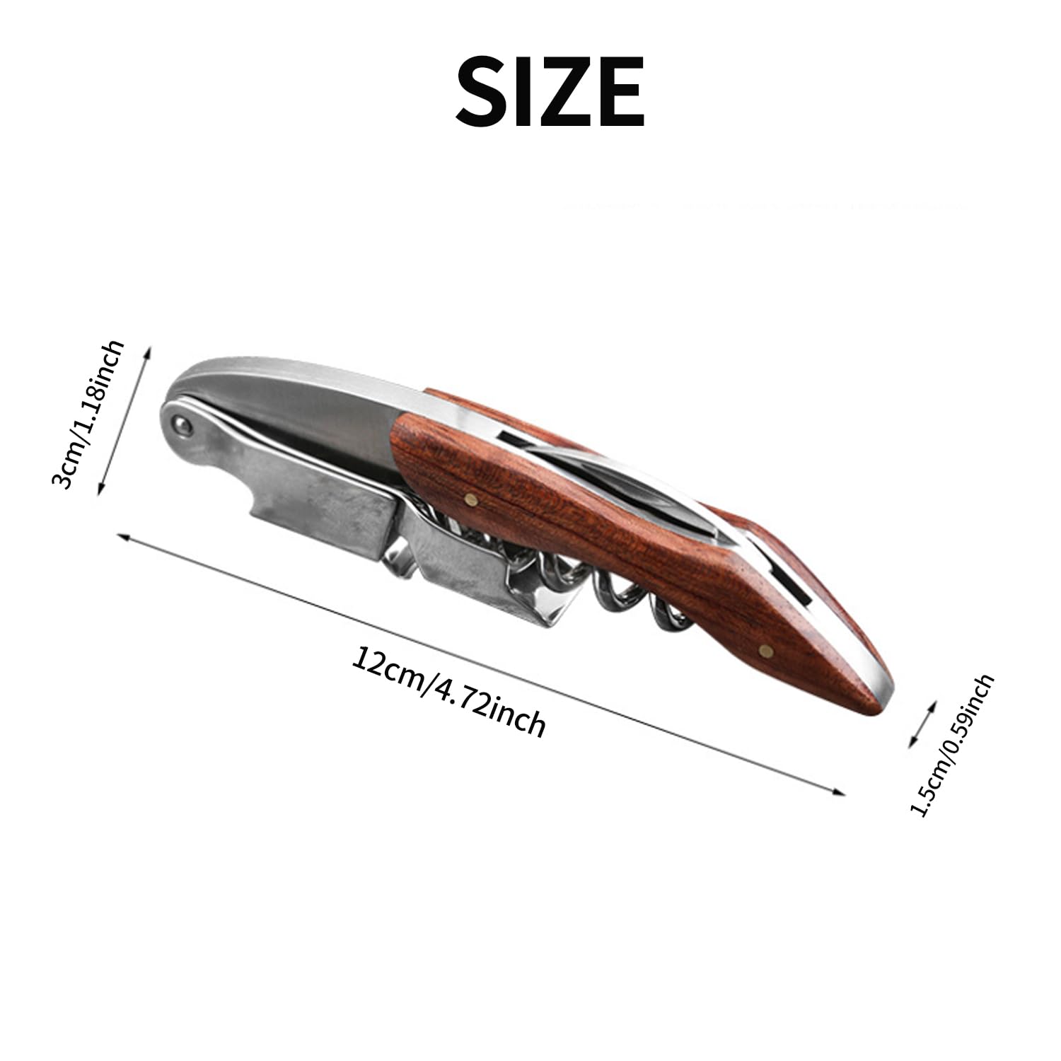 FUZVOL Waiters Corkscrew Stainless Steel Wine Opener Professional Bottle Opener Beer Opener Foil Cutter with Wood Handle for Bartenders, Sommeliers and Waiters - Image 2