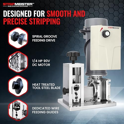 Image of StripMeister E250 Electric Automatic Wire Stripping Machine - Wire Size Up To O3 /4 inch, Jam-Free, Motorized Wire Stripper with Variable Speed Control for Copper Wires