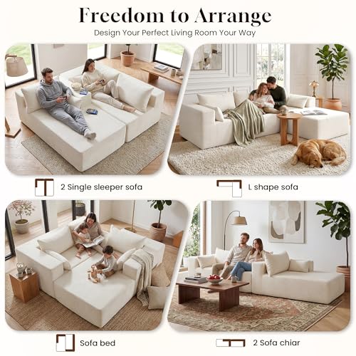 Image of 106 inch Cloud Sectional Boneless Couches for Living Room, Modular L Shaped Couch with Deep Seat Oversized Left Facing Chaise, Memory Foam Compressed Spineless 3 Seater Sofa for Bedroom Apartment, Beige