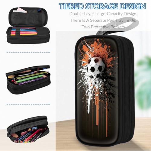 Image of TILYTADLY Large Pencil Case for Boys - Soccer Boys Pencil Pouch with Zipper Compartments - Big Capacity Pen Box Pen Bag Organizer with Keychain for Kids Teens School