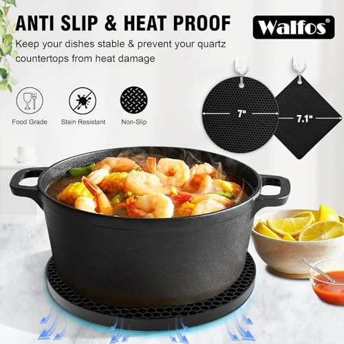 Image of Walfos XXL Silicone Trivet 16 inch and Large 12 inch and Round & Square 7 inch, Trivets for Hot Pots and Pans, Heat Resistant Pot Holders Hot Pads for Quartz Countertops, 7 Pack
