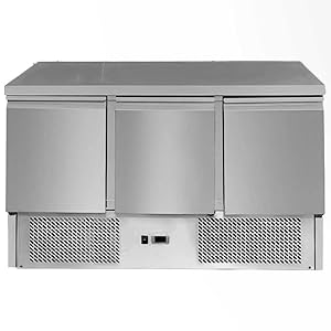 MBH - Mesa refrigerada de acero inoxidable 3 puertas 260 litros fondo 700mm. Mesa fría bajo mostrador para bar, restaurante y hostelería.