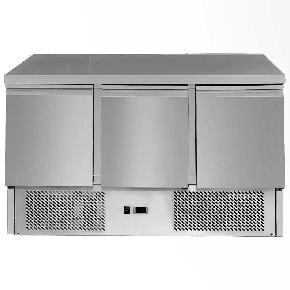 MBH - Mesa refrigerada de acero inoxidable 3 puertas 260 litros fondo 700mm. Mesa fría bajo mostrador para bar, restaurante y hostelería.