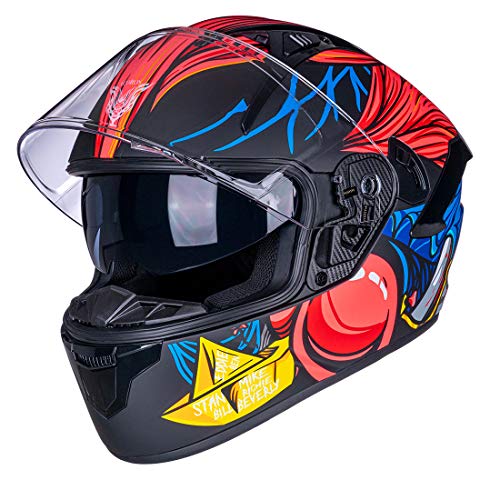 Vcoros X9 Full Face Motorcycle Helmet With Inner Sun Visor Dot Approved Motorbike Casco Moto Racing Helmet (Monster Clown, X-Large) #TOP1