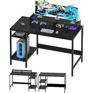 Computer Desk – 47” Gaming Desk, Home Office Desk with Storage, Small Table with Monitor Stand, Storage Space-Savor, Modern Table, Black