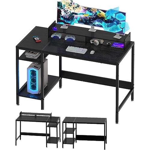 Computer Desk – 47” Gaming Desk, Home Office Desk with Storage, Small Table with Monitor Stand, Storage Space-Savor, Modern Table, Black
