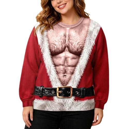 Ugly Christmas Sweatshirts for Women Funny 3D Hairy Chest Santa Pullover - image 1