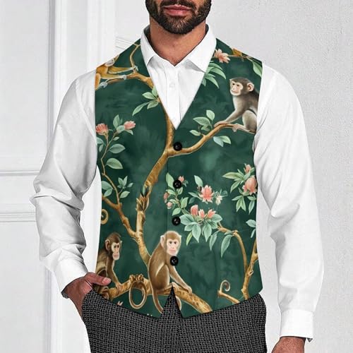 Monkeys on Branches Flowers Novelty Men's Suit Vest Funny Formal Dress Vests Business Waistcoat2