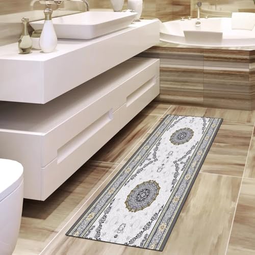 Alfombra larga para dormitorio y pasillos gris vintage lavable 100 x 180 cm 4