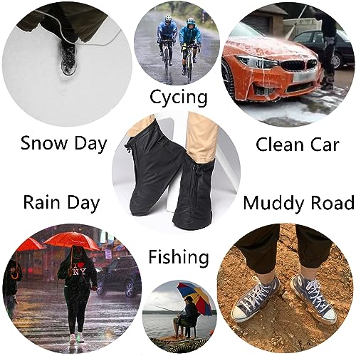 Image of Waterproof Shoe Covers, Reusable Foldable Slip Proof Bottom Overshoes with Zipper, Keep Shoes Dry for Cycling Fishing Walking in Rain Snow and Mud (Black Short Boot, XL)