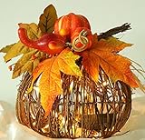 8 Inch Lighted Pumpkin Fall Decor β LED Thanksgiving Decoration with Maple Leaves, Berries, and Pumpkin, Autumn Harvest Centerpiece for Table, Indoor Outdoor Outdoor Pumpkins for Porch Home Display