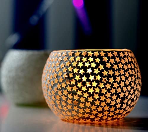 Mahganya Mosaic Glass Tealight Candle Holders Decorative Items For Home Set Of 2 (White Star) #TOP3