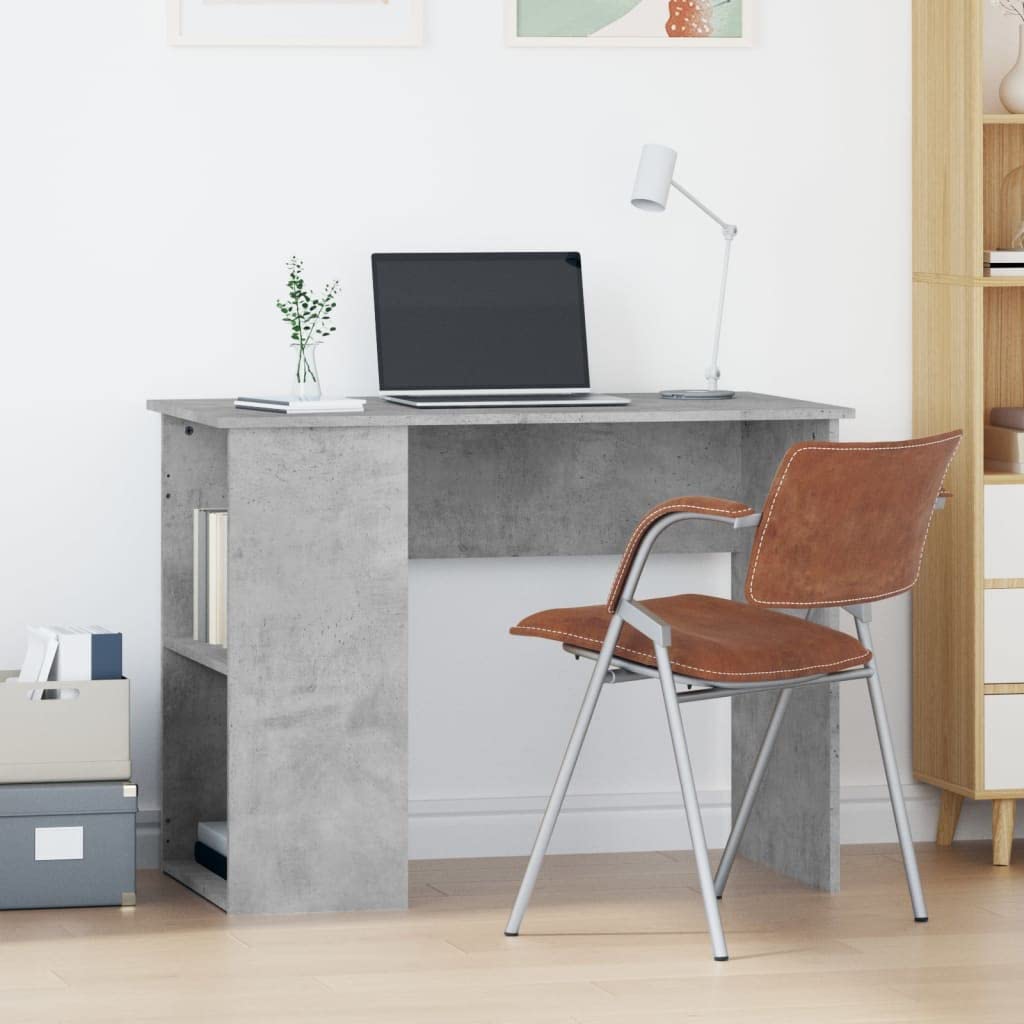 Scrivania Porta PC Grigio Cemento 100x55x75cm Legno Multistrato | Mobile studio con due vani aperti per organizzare libri, documenti e accessori in ufficio o camera.