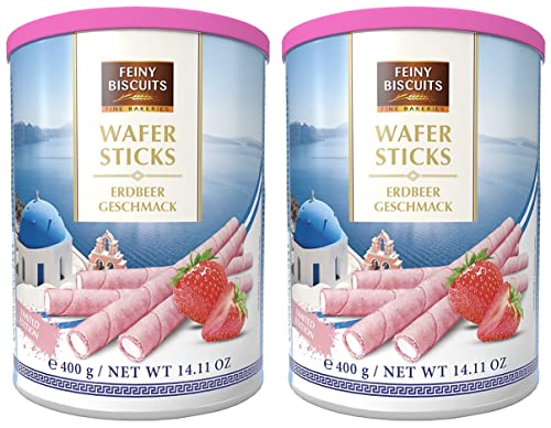 Lot de 2 rouleaux de gaufrette avec crème aromatisée à la fraise 400 g
