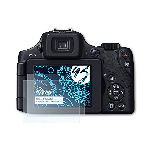 Bruni Película Protectora para Canon PowerShot SX60 HS Protector Película, Claro Lámina Protectora (2X)