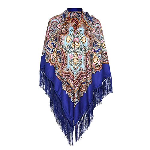 pvucpot Warme Schals für Frauen Scarves Russischer Babuschka-Schal für Damen, übergroß, traditioneller ukrainischer Retro-Stil, Bedruckte Quasten, quadratische Schals Hair Scarf for Women Halstuch