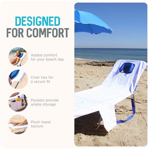 Image of Ostrich Custom Fitted Towel for 3N1 Outdoor Chair, Beach Lounge Cover with Storage Pockets, White - Towel Only - Chair Not Included