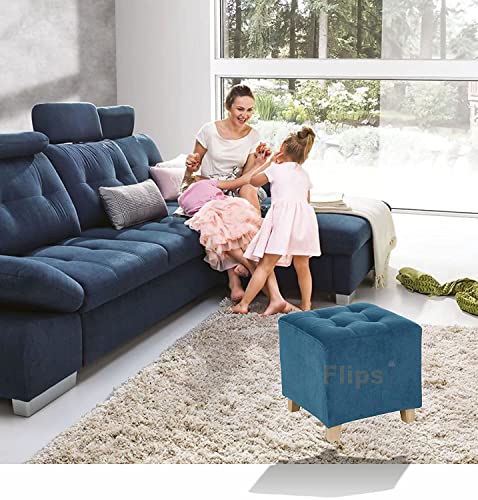 Image of Pouffes Bench Sitting Stool for Living Room Patio Kitchen Bench Puffy Wooden Mudda Ottoman Stools Footstool Pouf.(Blue)
