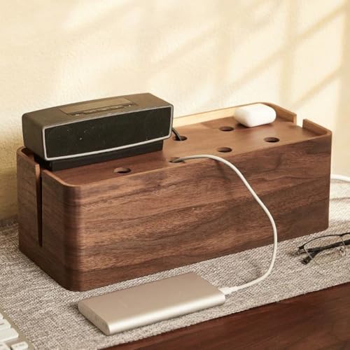 Boîte de rangement pour câbles et multiprise en bois pour bureau - 4
