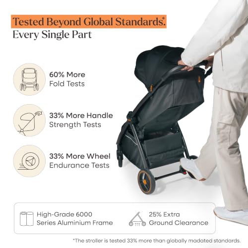 Image of Loopie Hop 1 Hand Fold Travel Friendly Compact CABIN Stroller for 0-4 Years | 3 position RECLINE Seat with SLEEPING position | SUN Protection UPF 50+ Canopy | 5 Point Safety HARNESS | 360 Wheels | 5 KG storage BASKET | WASHABLE Oxford Cotton fabric | MOSQUITO NET | Self-standing | 1 year WARRANTY | Black