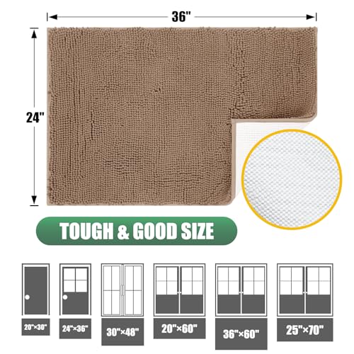 IM HOME Chenille Absorbent Outdoor Doormat 71" x 25", Washable Muddy Door Mats for Dog Non Slip Indoor Doormat Dog Mat for Muddy Paw Front Inside Doormats for Entryway Camel