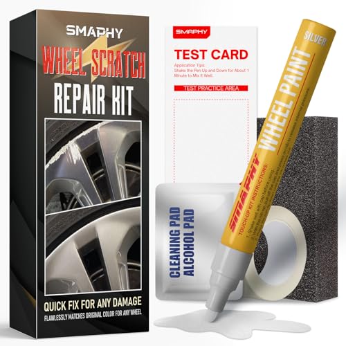 SMAPHY Silver Rim Touch Up Paint, Wheel Scratch Repair Kit, Repair Curb Rash, Scratches, and Scuffs on Wheels Quickly and Easily, Universal Color Silver Wheel Paint