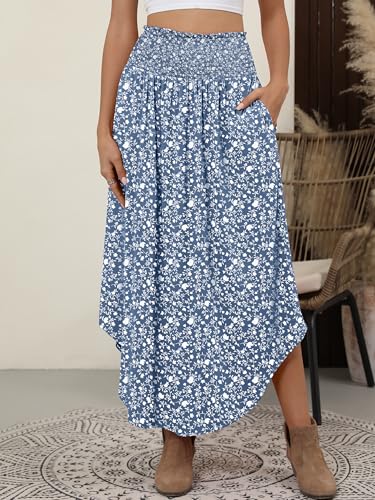 Image of ANRABESS Women's Maxi Skirts Summer Boho Floral High Waisted Flowy Swing Pleated Beach Long Skirt with Pockets