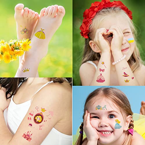 Viwieu Glitter Princess Temporary Tattoos For Kids Bulk 15 Sheets, Girls Shinning Birthday Party Favor Gift, Children Body Decorations Piñata Fillers - Crown, Unicorn, Butterfly, Dress Tattoos #TOP3