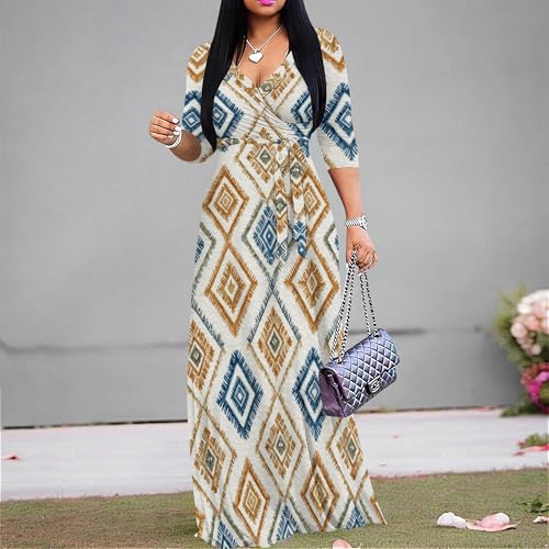 Image of Women Plus Size 3 /4 Sleeve V Neck Maxi Dress with Pockets | Soft fabric relaxed fit three quarter sleeve v neck with pockets for party and daily wear