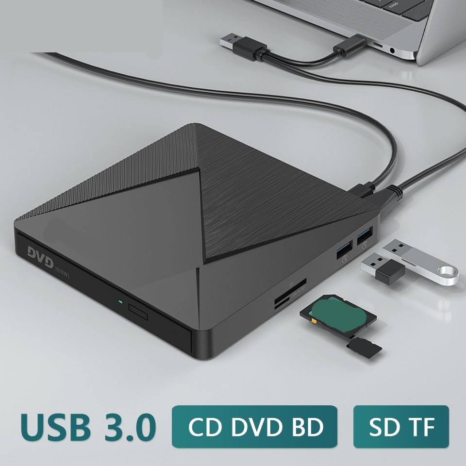 KONGMM Reproductor de DVD USB 3.0 portátil 5" CD R/RW DVD Lector de Disco Quemador Reproductor Grabador Externo