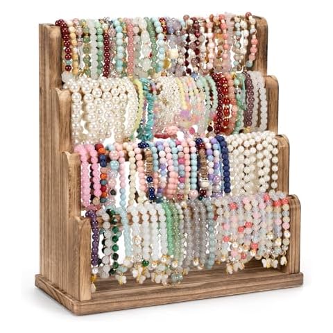 Emfogo Bracelet Holder, 4 Tier Bracelet Organizer Storage for Bracelets Bangles Watch Scrunchies, Rustic Wood Jewelry Organizer Display for Home, Vendors, Craft Shows and Store(Rustic Brown) Cover