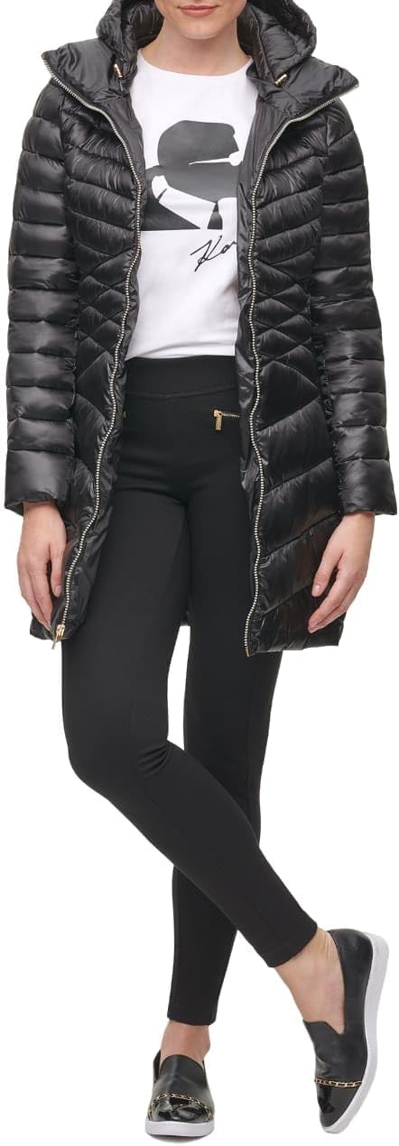 KARL LAGERFELD Women's Chevron Quilted Full Length Puffer Jacket
