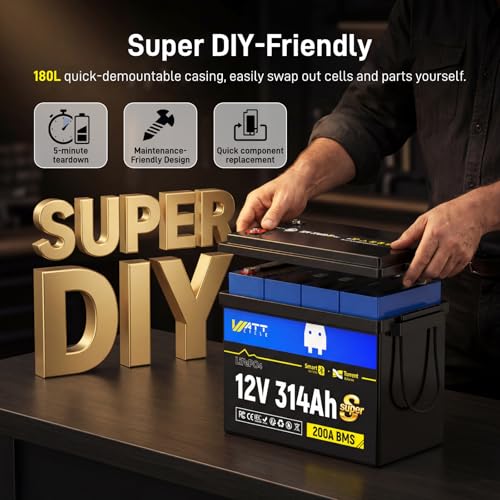 Image of WattCycle 12V 314Ah Mini LiFePO4 Lithium Battery, 200A Smart BMS, 3A Active Balancer, 4-in-1 Smart Switch, Built-in Bluetooth APP, 4.01kWh Ideal for RV, Solar, Home, Off-Grid Power