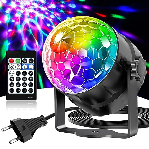 Gobikey Luces discoteca, bola discoteca con rotación de 360°, control de música, control remoto y un cable de alimentación de 2M, 15 RGBP efectos de luz